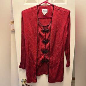 Red Long Sleeve Dress Top with Black Accents